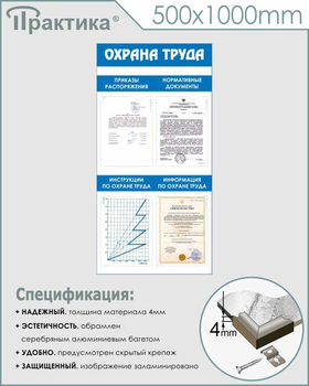 С103 Стенд охрана труда (500х1000 мм, пластик ПВХ 3 мм, алюминиевый багет серебряного цвета) - Стенды - Стенды по охране труда - Магазин охраны труда и техники безопасности stroiplakat.ru